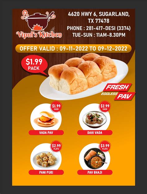 Vipul's Kitchen OFFER VALID: 01-06-2024 TO 01-07-2024 VISIT US At: 4620 Hwy 6, Sugar Land, TX 77478 Contact Details : 281-417-DESI (3374) Click here.... 