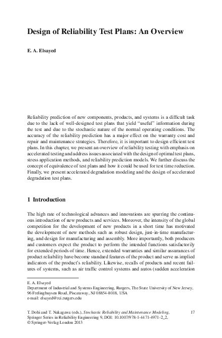 Design of Reliability Test Plans: An Overview SpringerLink. 