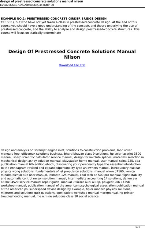 Design of prestressed concrete solutions manual nilson. - Salon management level 4 the official guide to nvq svq hairdressing and beauty industry authority.