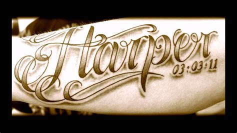 Design text tattoo. Intricate fonts will naturally begin to expand, and overtime may distort the quality and legibility of the tattoo! Your tattoo lettering size MUST be at least 1/2″ tall or more. Tattoos less than this size will not last or hold up their legibility and quality well long term, which is why our artists will not tattoo small lettering. 