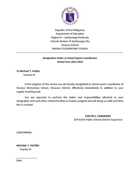 Designation Letter
