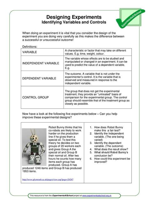 Designing A Controlled Experiment Worksheet
