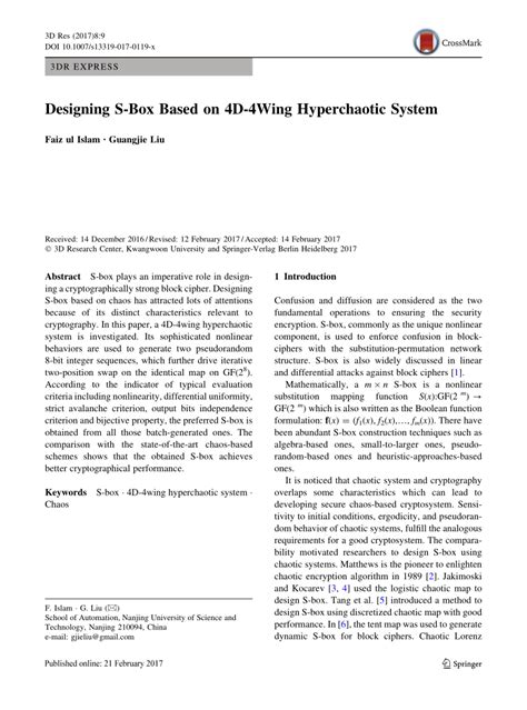 Designing S Box Based On 4d 4wing Hyperchaotic System Springerlink