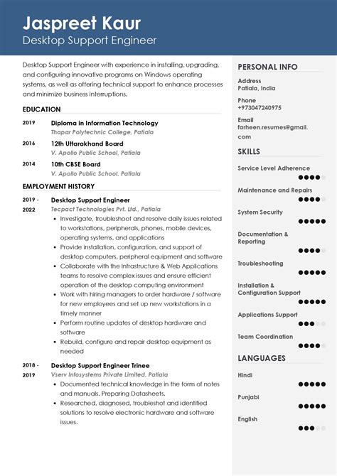 Desktop Word Engineer In Resume Format Support