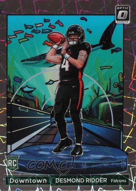 Desmond ridder downtown. Desmond Ridder's Football cards are available in at least 33 sets. Desmond Ridder's biggest 7-day price movers are 2022 National Treasures #CRPA-DR Crossover Rookie Patch Autographs (/99) , 2022 Donruss #DT-DR Downtown /(SSP) , and 2023 Prizm #CB-7 Color Blast /(SSP) . 