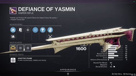 Destiny 2 How to Get Defiance of Yasmin and God Roll