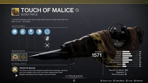 Destiny 2 Touch of Malice guide How to use Exotic perks and more