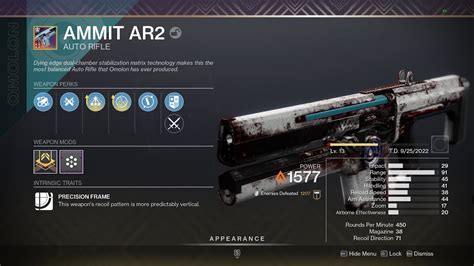 Destiny 2 ammit. r/ShardItKeepIt was founded on the principle of whether a weapon should be kept or sharded. We pride ourselves in knowing the weapons of Destiny and Destiny 2 and helping others find proper weapons for their play style and endgame activities. Ammit AR2 PvP Craft. Hey y'all, I've been hearing some very interesting things about this gun, but the ... 