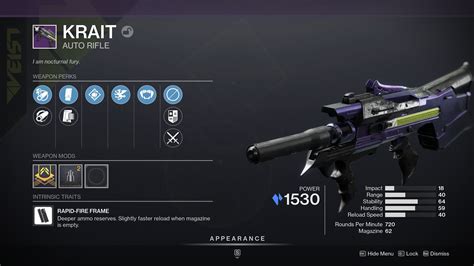 Destiny 2 krait god roll. God Roll Hub In-depth stats on what perks, weapons, and more are most popular among the global Destiny 2 Community to help you find your personal God Roll. God Roll Finder Flexible tool to find which weapons can drop with specific combinations of perks. Tons of filters to drill to specifically what you're looking for. 