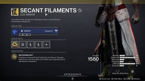 RAYONNANT TRACERY. Exotic / Warlock Ornament. Equip this ornament to change the appearance of Secant Filaments. Once you get an ornament, it's unlocked for all characters on your account. Remove All Ads. Share View 3D.. 