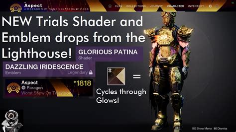 Destiny 2 trials shaders. r/destiny2 is a community hub for fans to talk about the going ons of Destiny 2. All posts and discussion should in someway relate to the game. ... So im going through the three trials shader we've received the last three seasons (glorious patina, bloodline feud, and vizier regalia), and im curious on how many trials shaders there are in D2 ... 