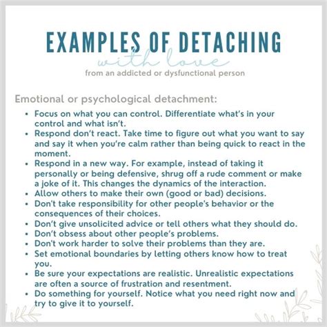 Detach with love. Detaching is Letting Go with Love. When first learning to detach, people often turn off their feelings or use walls of silence to refrain from codependent behavior, but with persistence ... 