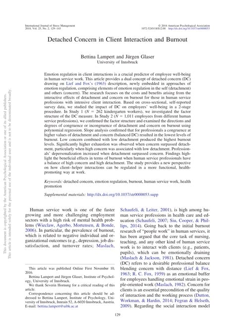 Detached concern in client interaction and burnout. - APA …