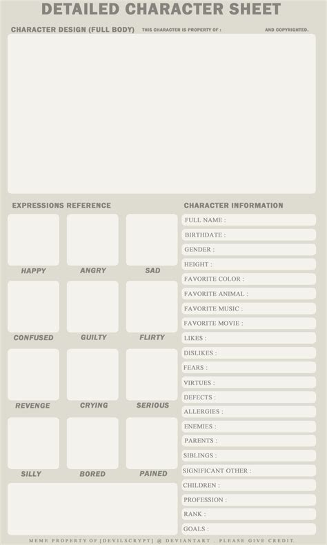 Detailed Character Sheet by on deviantART