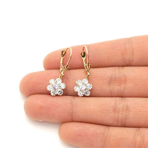 Details about 9ct Yellow Gold Dangle Drop Earrings Flower Shape …