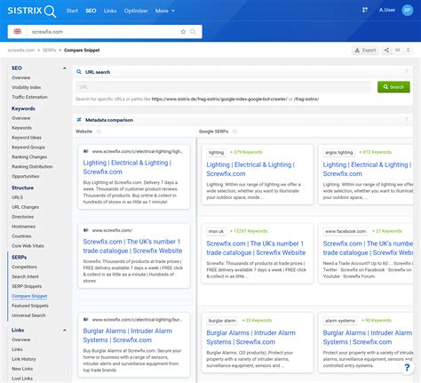 Detect Differences between SERP Snippets and Meta Description SISTRIX