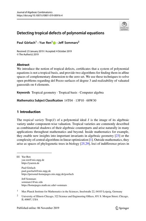 Detecting Tropical Defects Of Polynomial Equations Springerlink