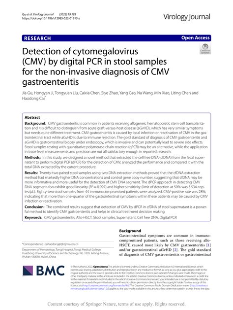 Detection of cytomegalovirus (CMV) by digital PCR in stool …