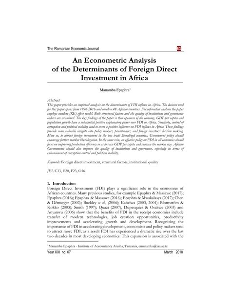 Determinants of Foreign Direct Investment in Africa ... - Global Journals