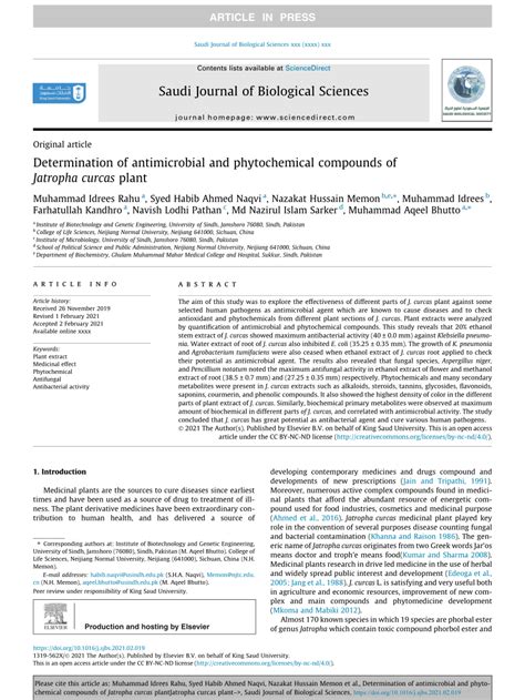 Determination of Antimicrobial and Phytochemical Compounds of Jatropha …