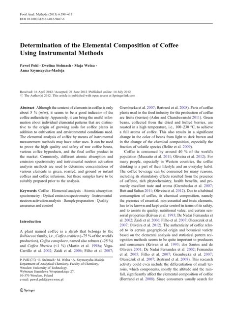 Determination of the Elemental Composition of Coffee ... - SpringerLink