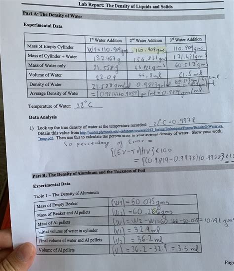 Determination of the density of water lab report.  Lab report on deter...
