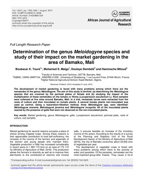 Determination of the genus Meloidogyne species and study …