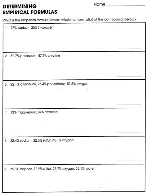 Determining Empirical Formulas Worksheets Answers
