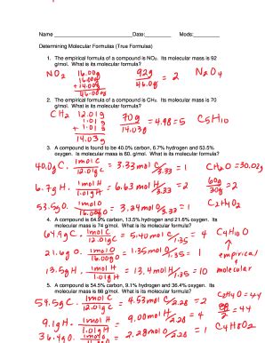 Determining Molecular Formula Worksheet