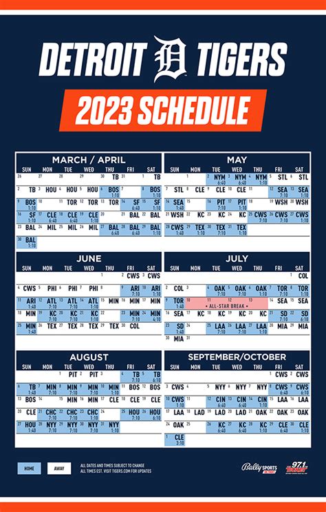 Detroit Tigers 2023 Printable Schedule