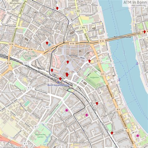 Deutsche Bank ATM Bonn - list of nearby entries on the map: