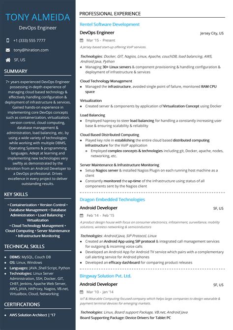 DevOps Engineer Resume Sample by Hiration
