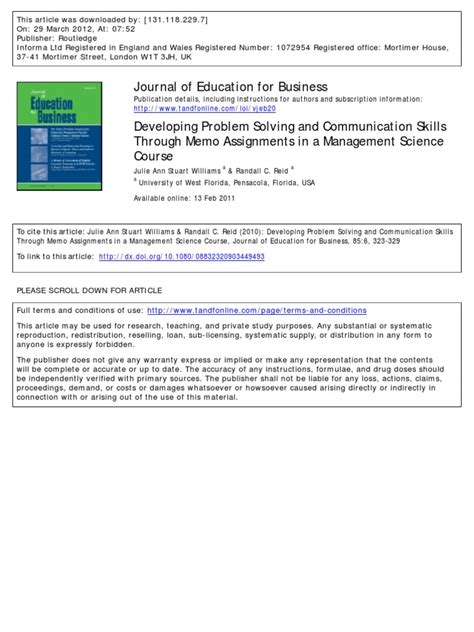 Developing Problem Solving Memorandum Homework