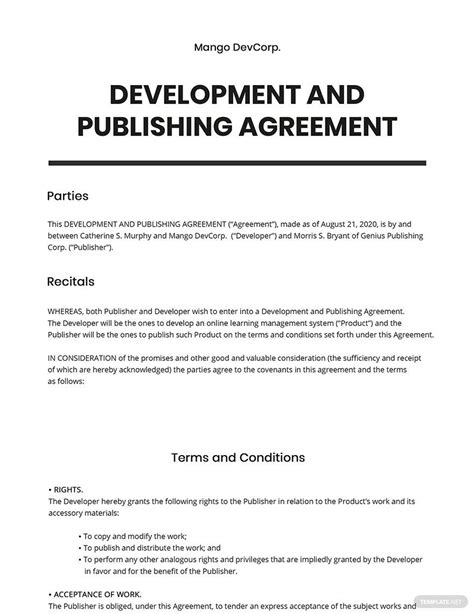 Development and Publishing Agreement Template Google Docs, Word