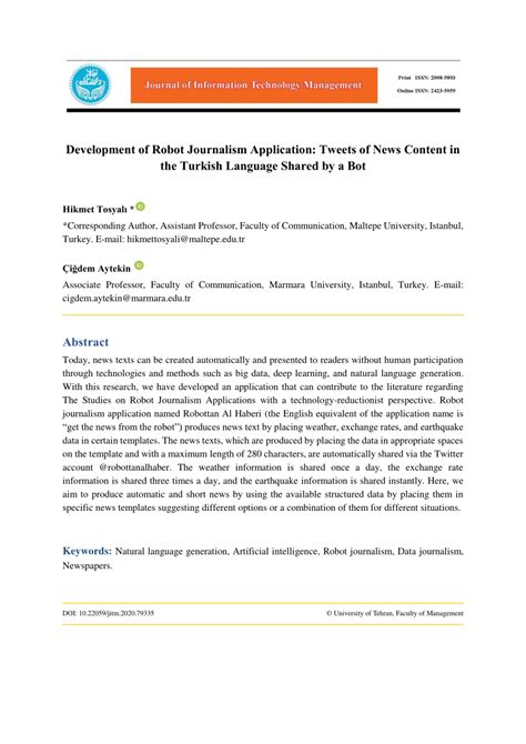 Development of Robot Journalism Application: Tweets of News.