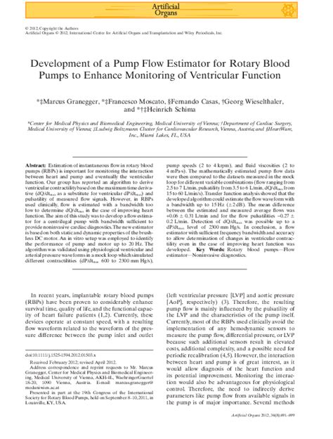 Development of a pump flow estimator for rotary blood pumps …