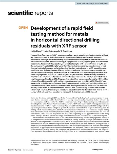 Development of a rapid field testing method for metals in …