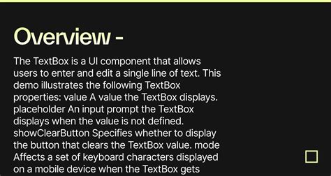 Devextreme textbox mvc.  This demo illustrates the following TextBox pr...