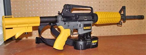 For those of you that have not yet seen it, meet the DeWalt AR-15 nail gun. Someone released a photo of their AR-15 rifle made up as a DeWalt nail gun. Personally, I love the originality behind it. As one forum poster observed, maybe it should be called a DeWalt ‘Tack Driver’. Current Deals Conducting reviews on this site isn’t cheap.. 