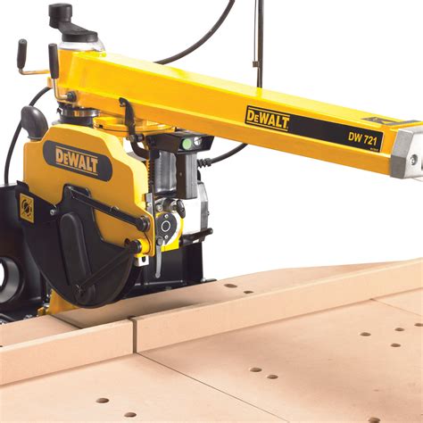 Dewalt radial arm saw models. The DEWALT DW721KN Radial Arm Saw has a solid cast iron arm and 4 roller bearings in the motor head assembly ensure high accuracy and durability. Strengthened column assembly and base arrangement supports the extra arm length. Supplied pre-assembled and adjusted, delivered in a wooden crate for maximum transportation protection. ... 