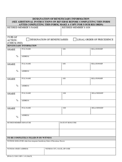 Dfas Beneficiary Form - Fill and Sign Printable Template Online