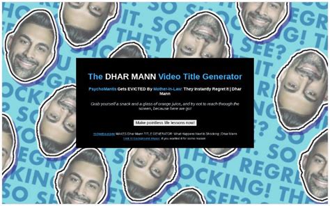 Dhar mann title generator. This information aids the generator in crafting titles that are relevant and evocative of your chapter’s content. Click on “Generate”: After filling in the details, click the “Generate” button. The generator will process your inputs and produce a list of potential chapter titles. Browse through the suggestions and pick the one that ... 