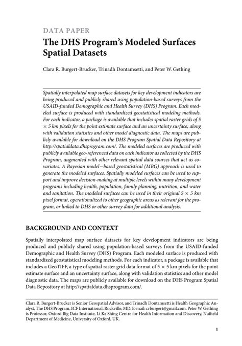 Dhs model datasets.  Each modeled surface is produced with standardized geost...