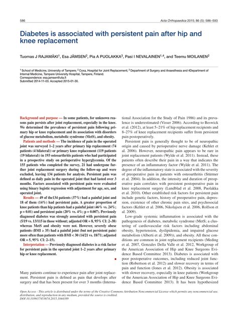 Diabetes is associated with persistent pain after hip and knee …