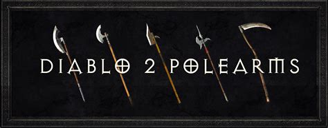 Diablo 2 polearm. Polearms are, along with Spears, the largest weapons in the game with the most reach. In Diablo II Polearms are unpopular due to their relatively low damage and slow swing speed. They aren't even that good for Barbarians to use with Whirlwind, as they have much lower damage then the top blunts or spears. They are improved somewhat at higher levels in the Expansion, however. 