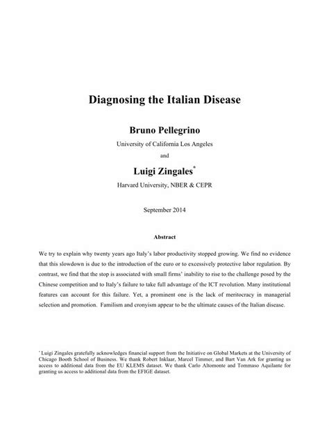 Diagnosing the Italian Disease NBER