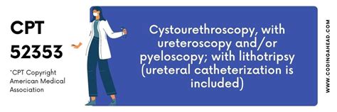 Diagnostic ureteroscopy cpt code. Also, use 52332 ( cystourethroscopy, with insertion of indwelling ureteral stent [e.g., Gibbons or double-J type]) for placing both stents, with modifier -50 appended to show that the physician performed the same procedure for each side. Per the Correct Coding Initiative edits, report modifier -59 ( distinct procedural service) as well. 