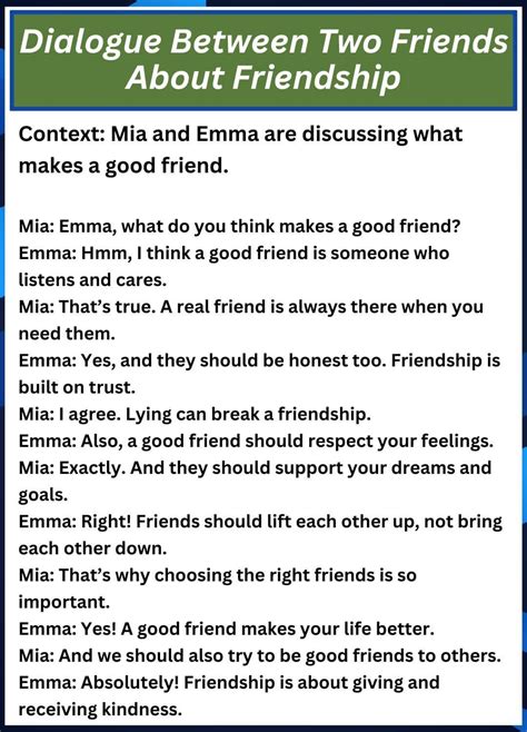 Dialogue between two friends about school.  The conversation emphasizes the importance of go...