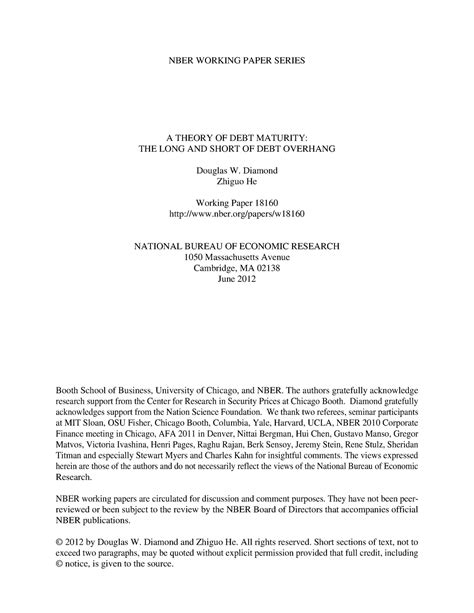 Diamond 2012 - Good - NBER WORKING PAPER SERIES A THEORY OF DEBT …