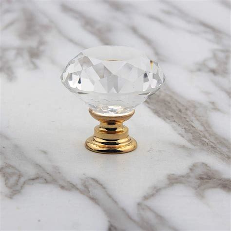 Diamond Crystal Glass Pull Handle Cabinet Knobs Gold …